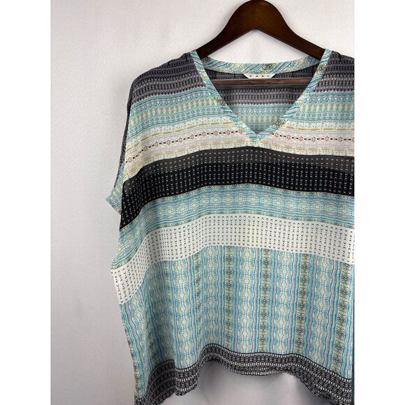 Women’s Cabi XL Multicolored Patterned Short Sleeve Blouse - Picture 2 of 5